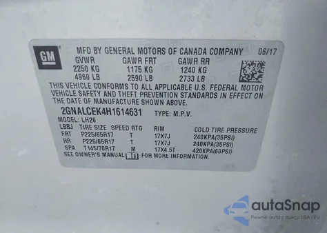2017 Chevrolet Equinox Lt from USA, damaged, VIN 2GNALCEK4H1614631